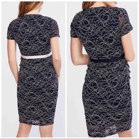 Motherhood Navy & Pink Lace Ribbon Belted Dress - Picture 3 of 8